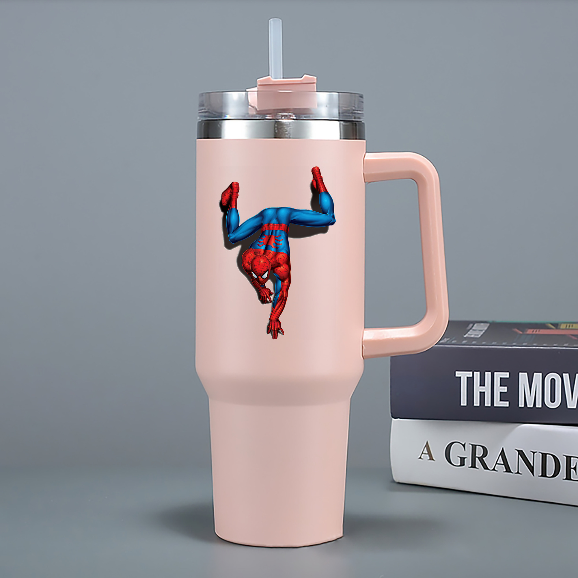 （画像用） Spider Man スパイダーマン 1200mL車用タンブラー - クリスタルステッカー（プラスチックストロー付き）